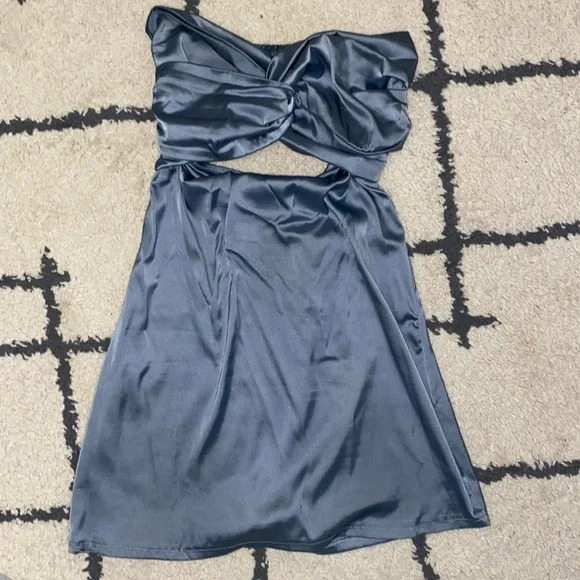 Dresses | Satin Greyblue Strapless Open Back Stomach Cut Out Twist Top Mini  Dress | Poshmark